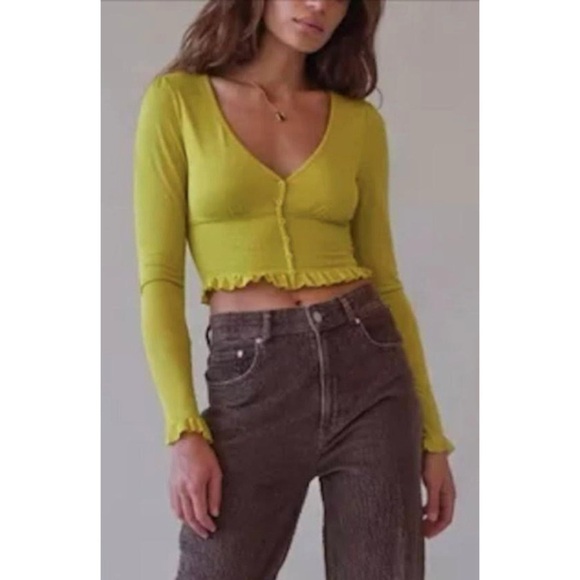 Urban Outfitters Ruffle Long Sleeve Crop Top - Picture 1 of 10